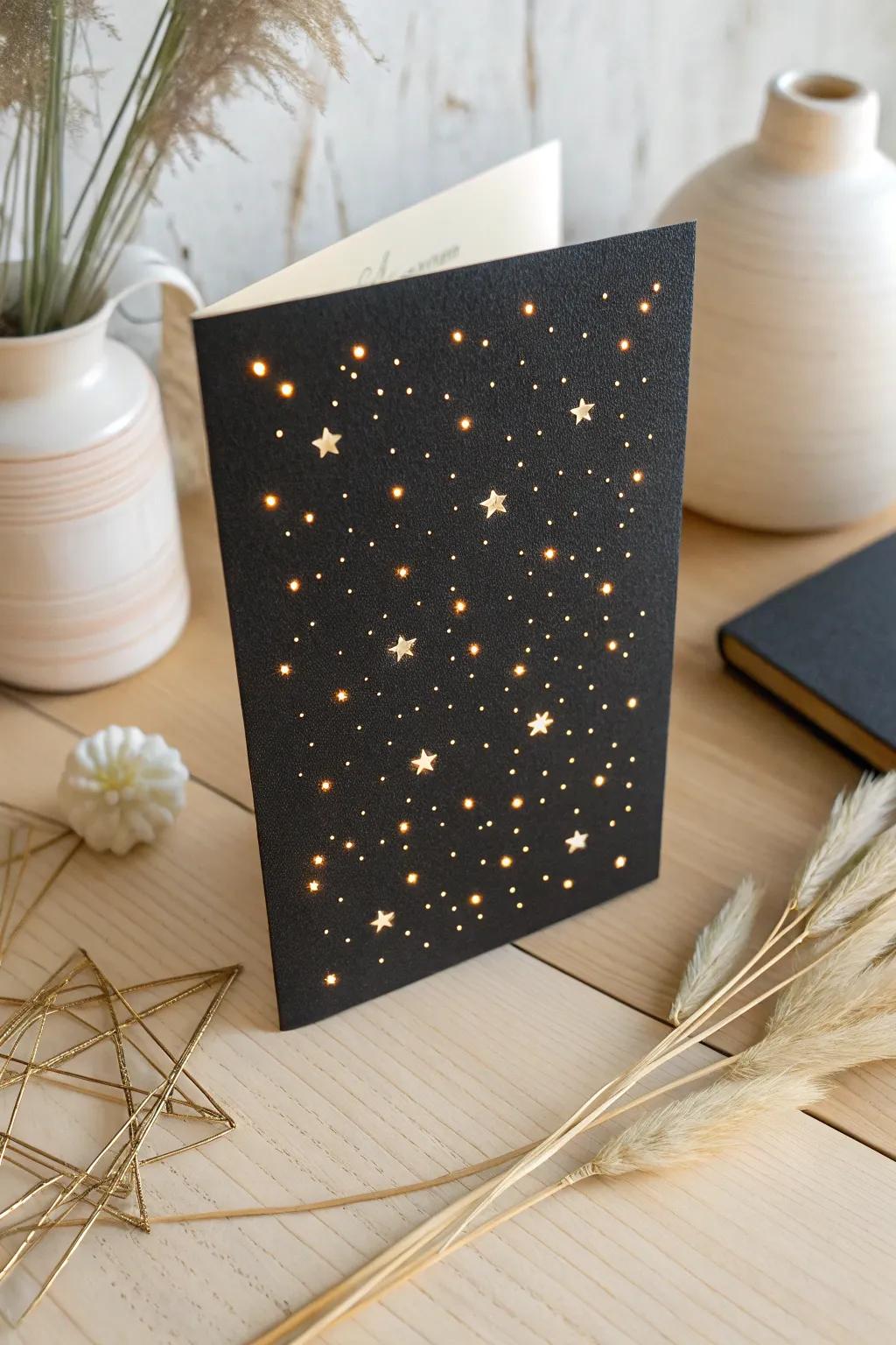 Illuminate your creativity with this enchanting Starry Night Card, where minimalist elegance meets celestial beauty.