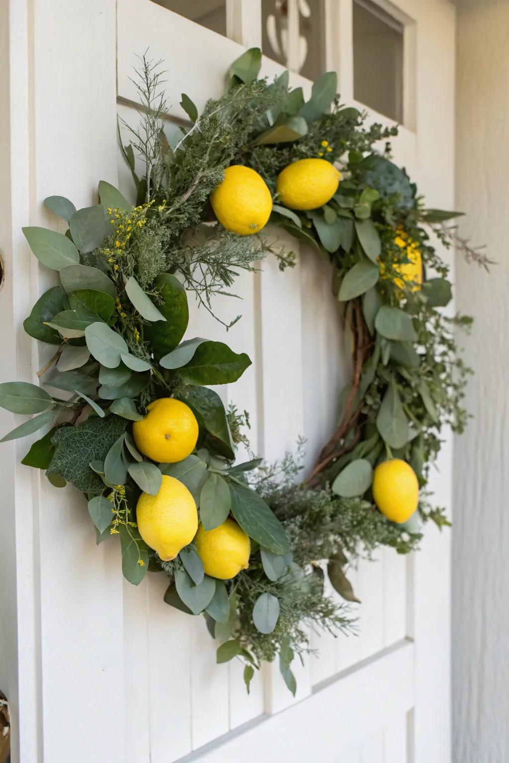 A classic lemon and greenery wreath that adds elegance to any space.