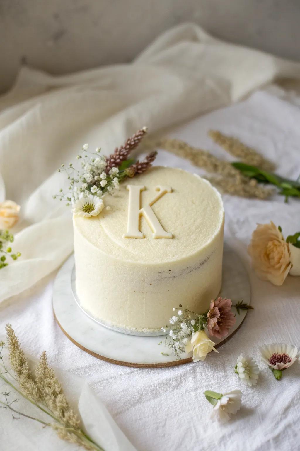 Elegance in simplicity: A classic vanilla 'K' cake that delights both the eyes and the palate.