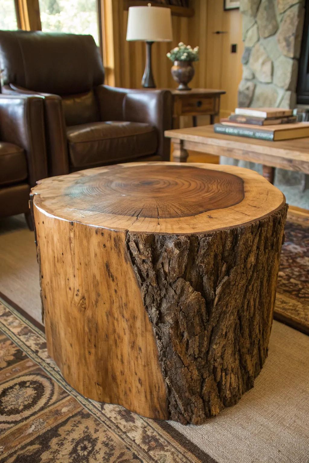 Anchor your living room with the timeless charm of a handcrafted rustic log coffee table.