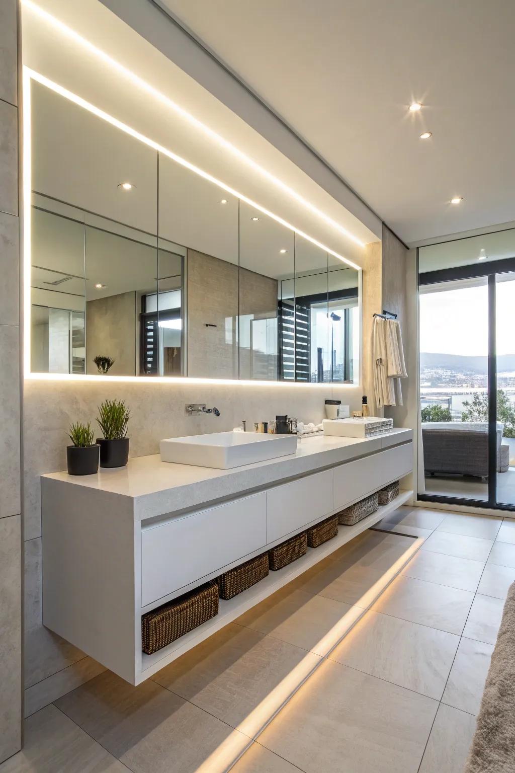 A floating vanity adds elegance and functionality to any bathroom.