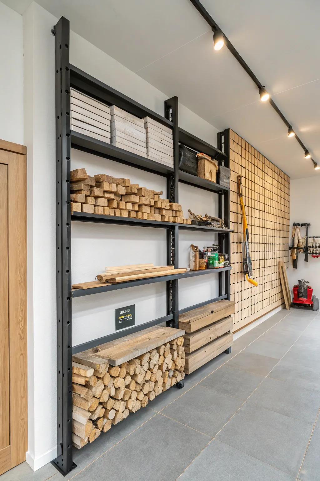 Wall-mounted lumber racks keep your wood organized and off the floor.