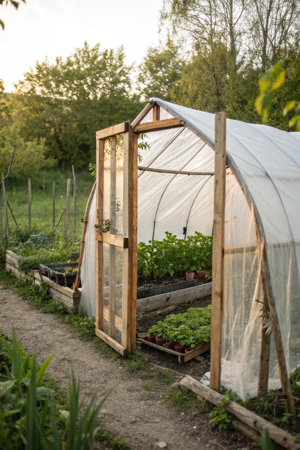 Embrace simplicity and creativity with this Plastic Sheet Sanctuary, your personal oasis of natural beauty.