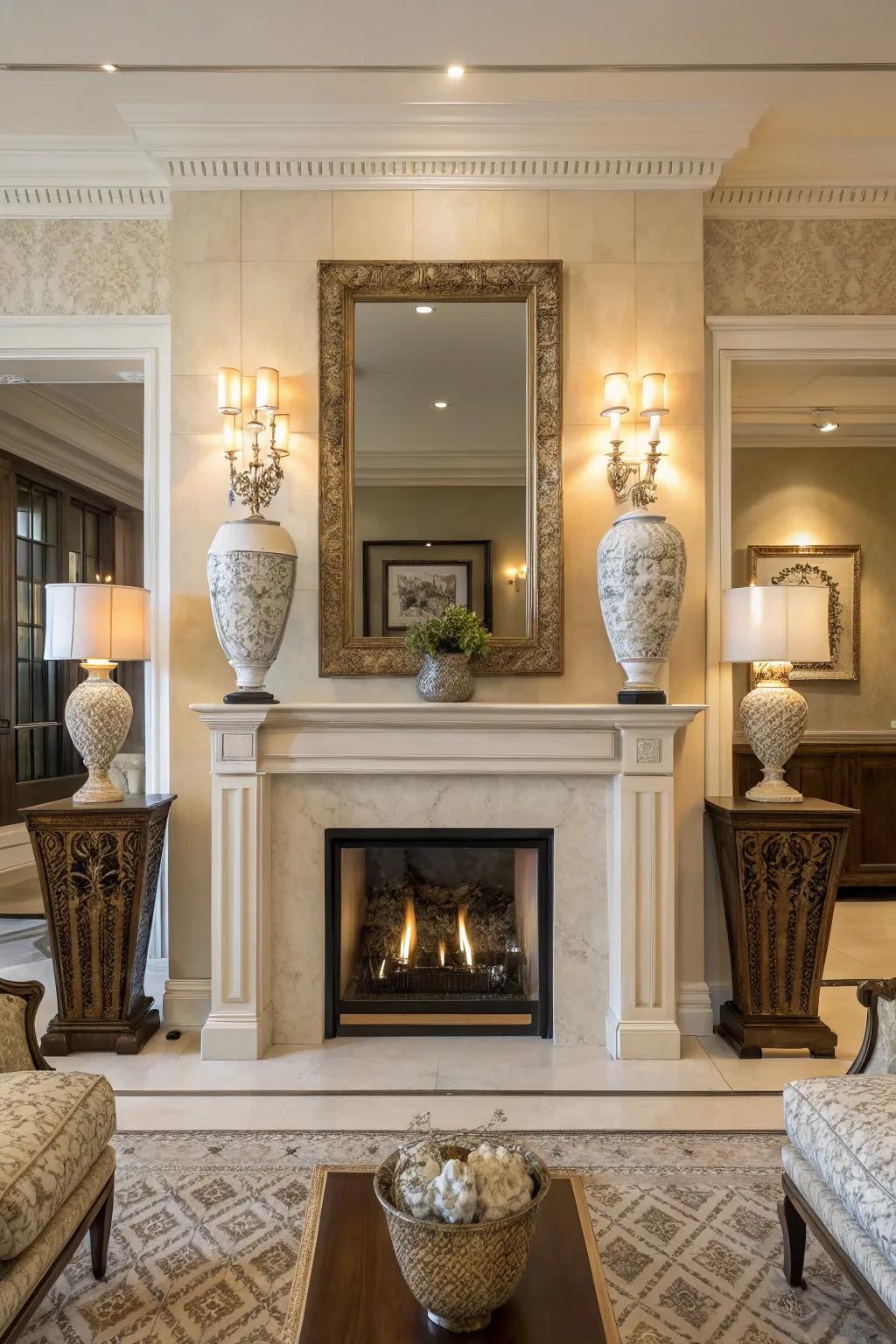 Achieve harmony with symmetrical decor on your mantel.