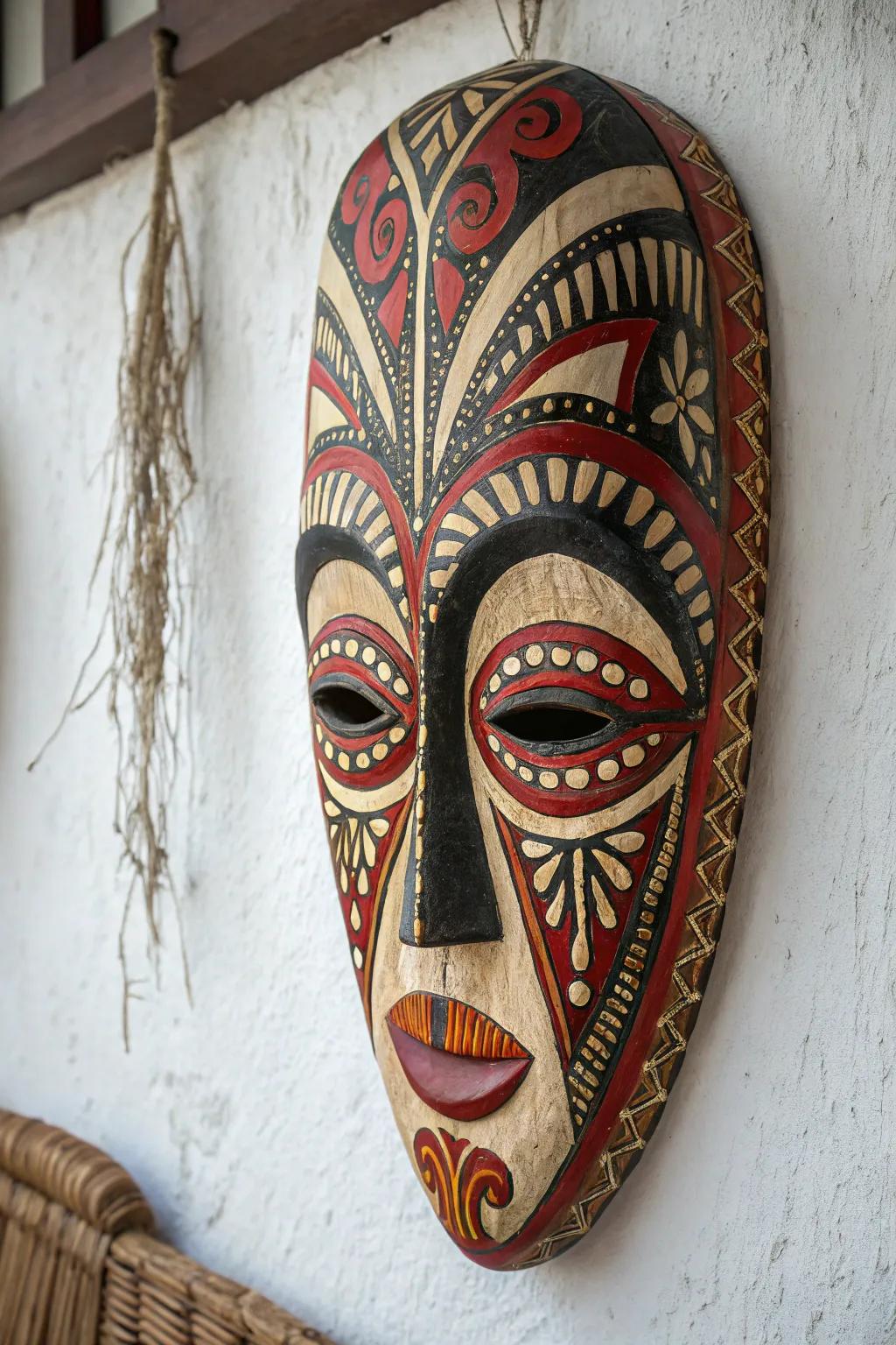 Embrace the art of simplicity with a traditional mask that tells a story through its vivid patterns and artisanal craftsmanship.