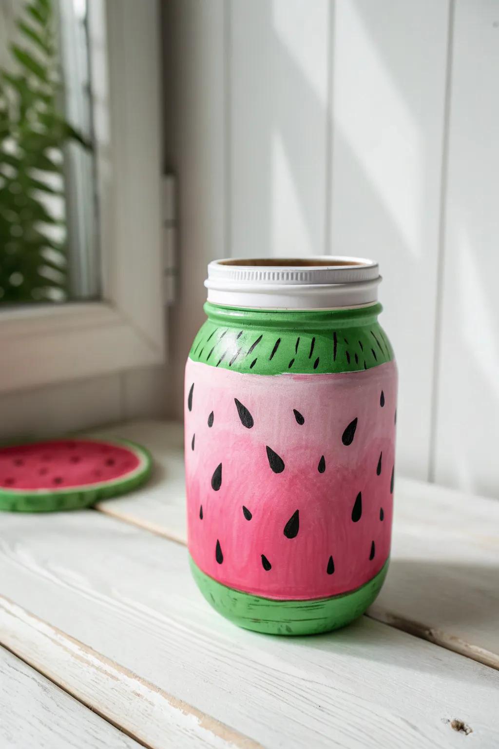 Add a splash of fruity charm to your decor with this watermelon-inspired mason jar!