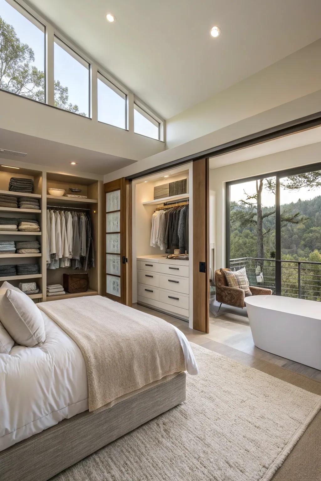 Open concept master suite, blending bedroom and bath seamlessly.