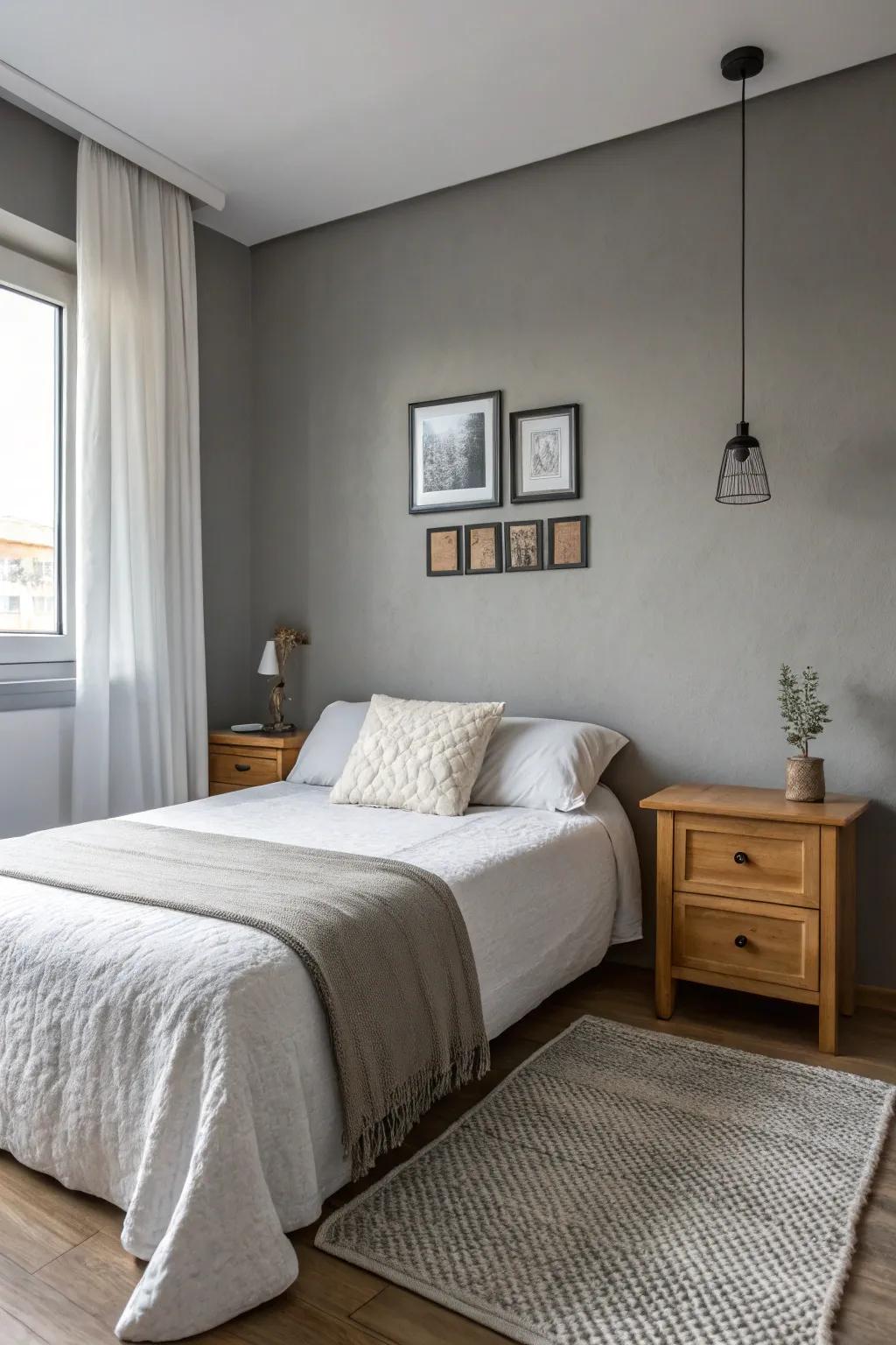 A serene bedroom with neutral tones and minimalist decor.