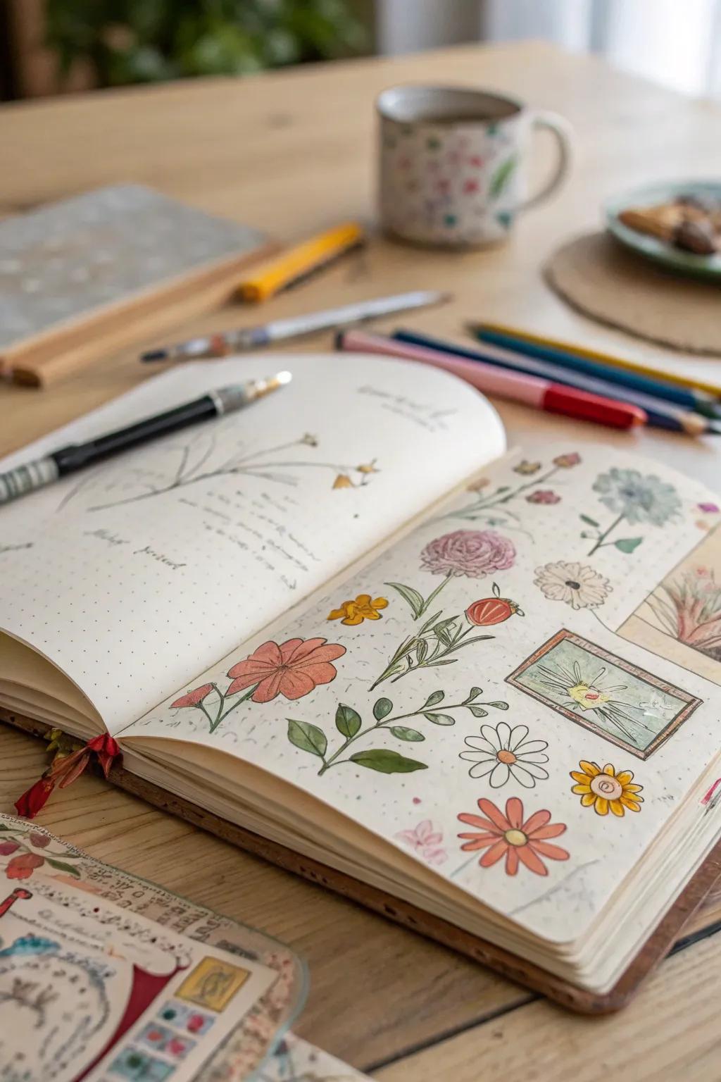 Unleash your creativity with a mixed media masterpiece—where sketches, stickers, and color unite in perfect harmony. #ArtisticEscape