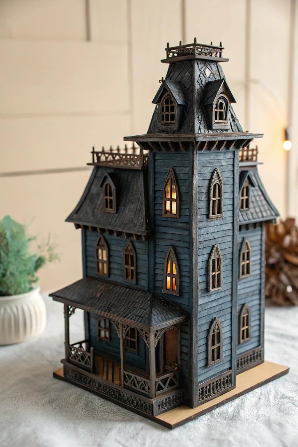 Embrace the eerie elegance with this handcrafted miniature haunted house, a perfect blend of spooky charm and minimalist beauty.