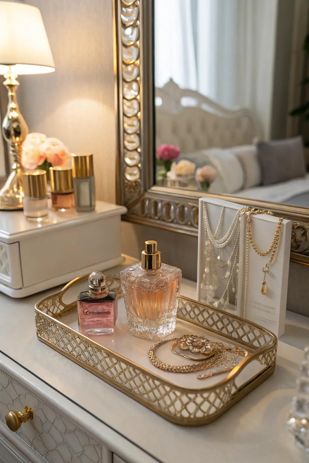 A mirror tray turns your vanity into a personal boutique.