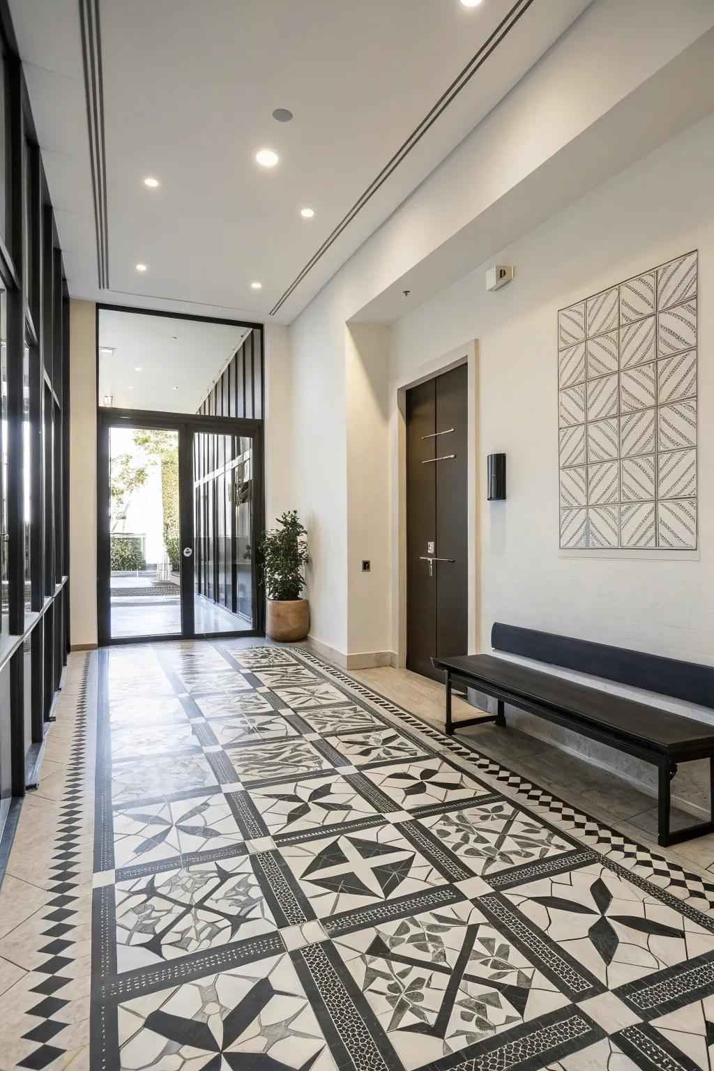 A stunning entryway with bold geometric tiles that set a contemporary tone.