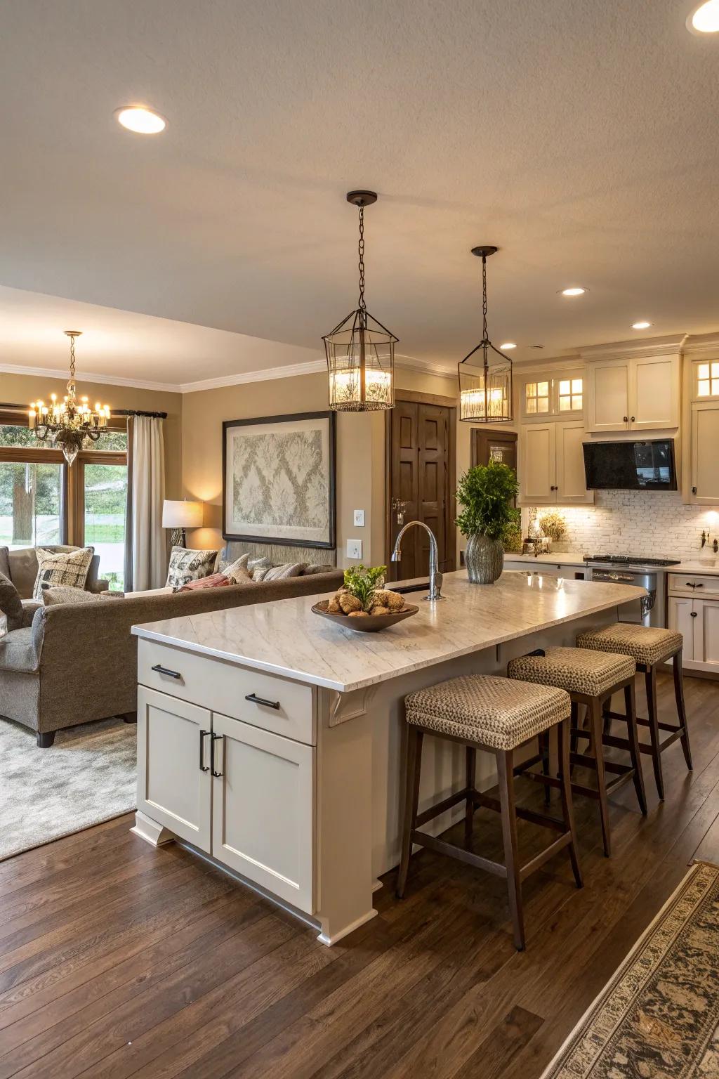 Open-concept kitchens create a seamless flow between cooking and living spaces.