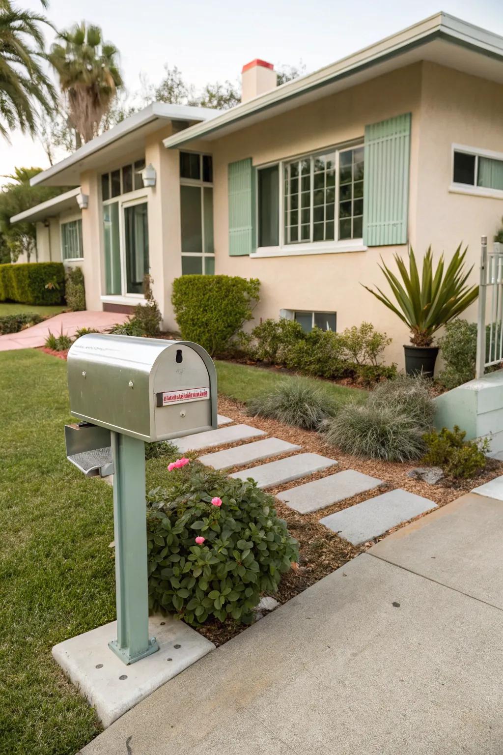 A Mid-Century Modern mailbox adds timeless elegance to your home.