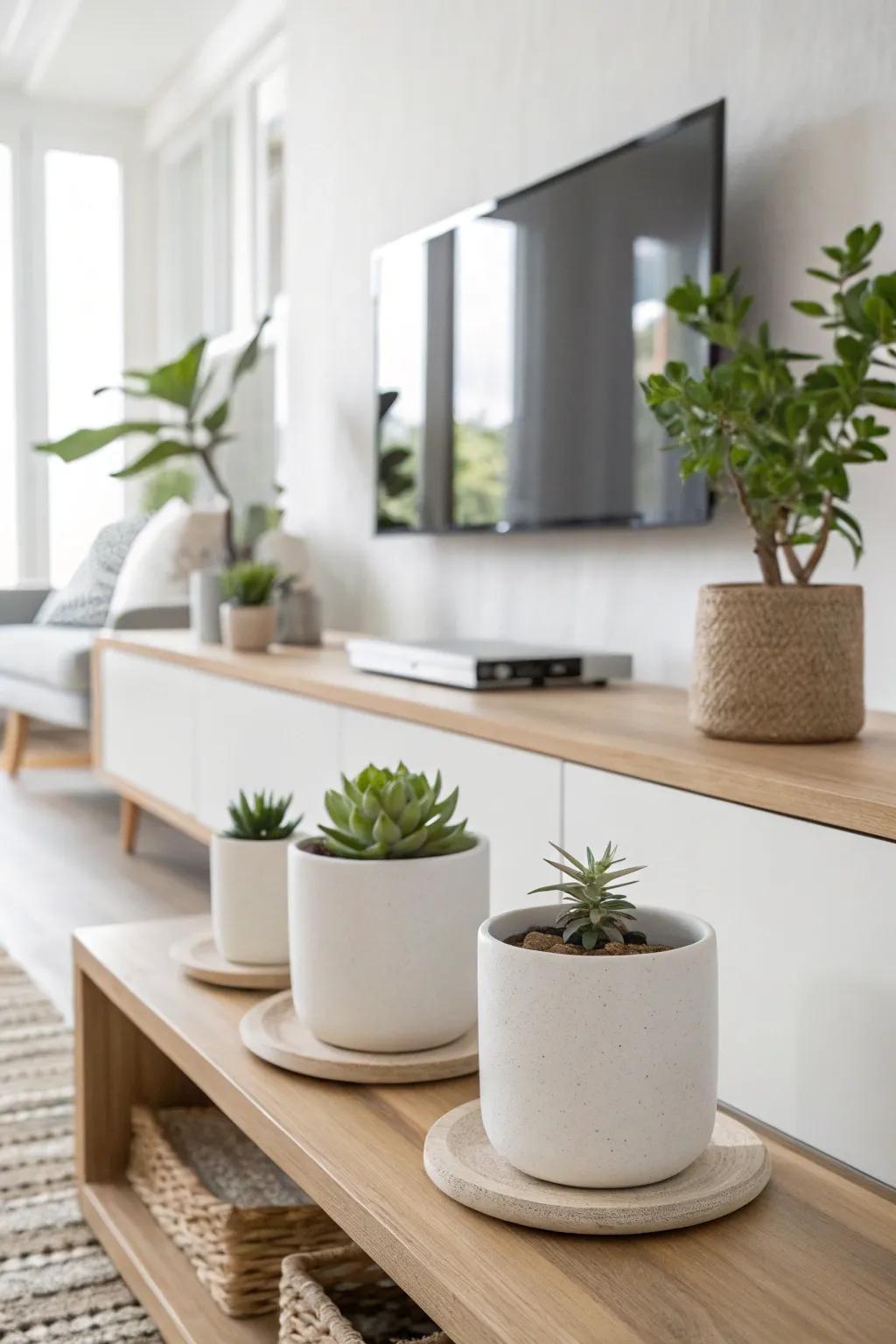 Minimalist ceramic planters add elegance to any room.