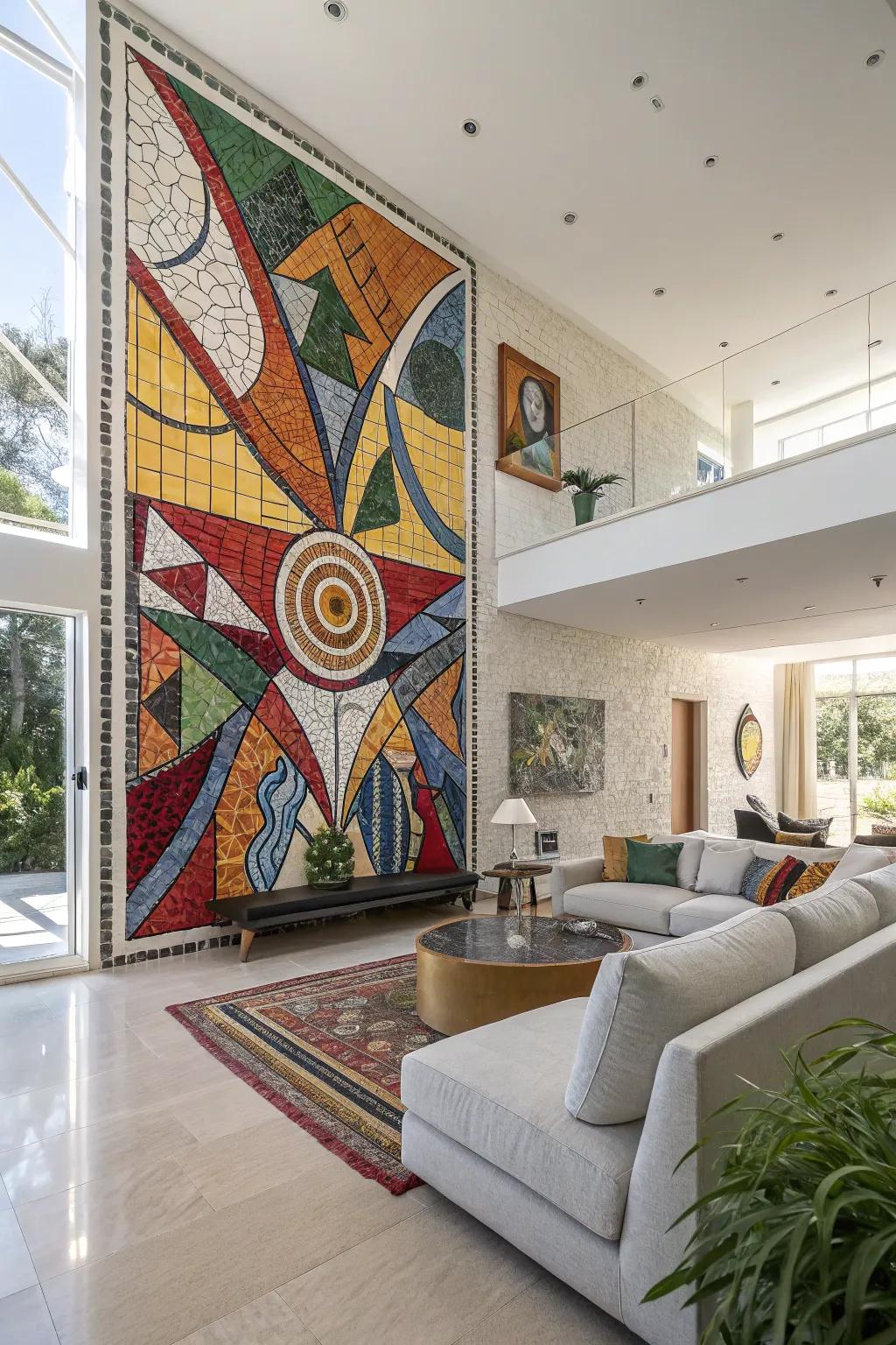 A stunning mosaic mural serves as a captivating focal point.