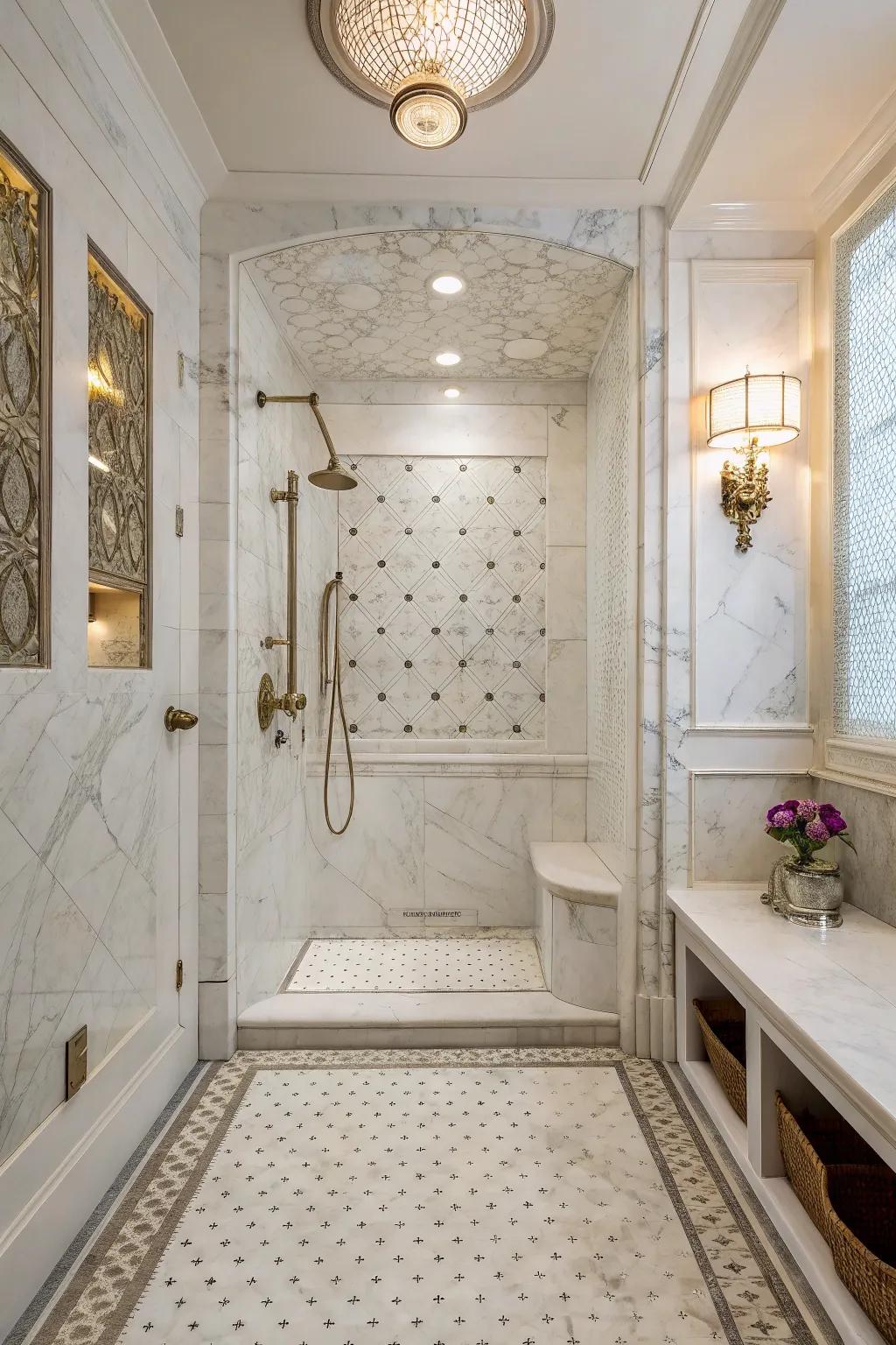 White marble mosaic tiles bring timeless elegance to any shower.