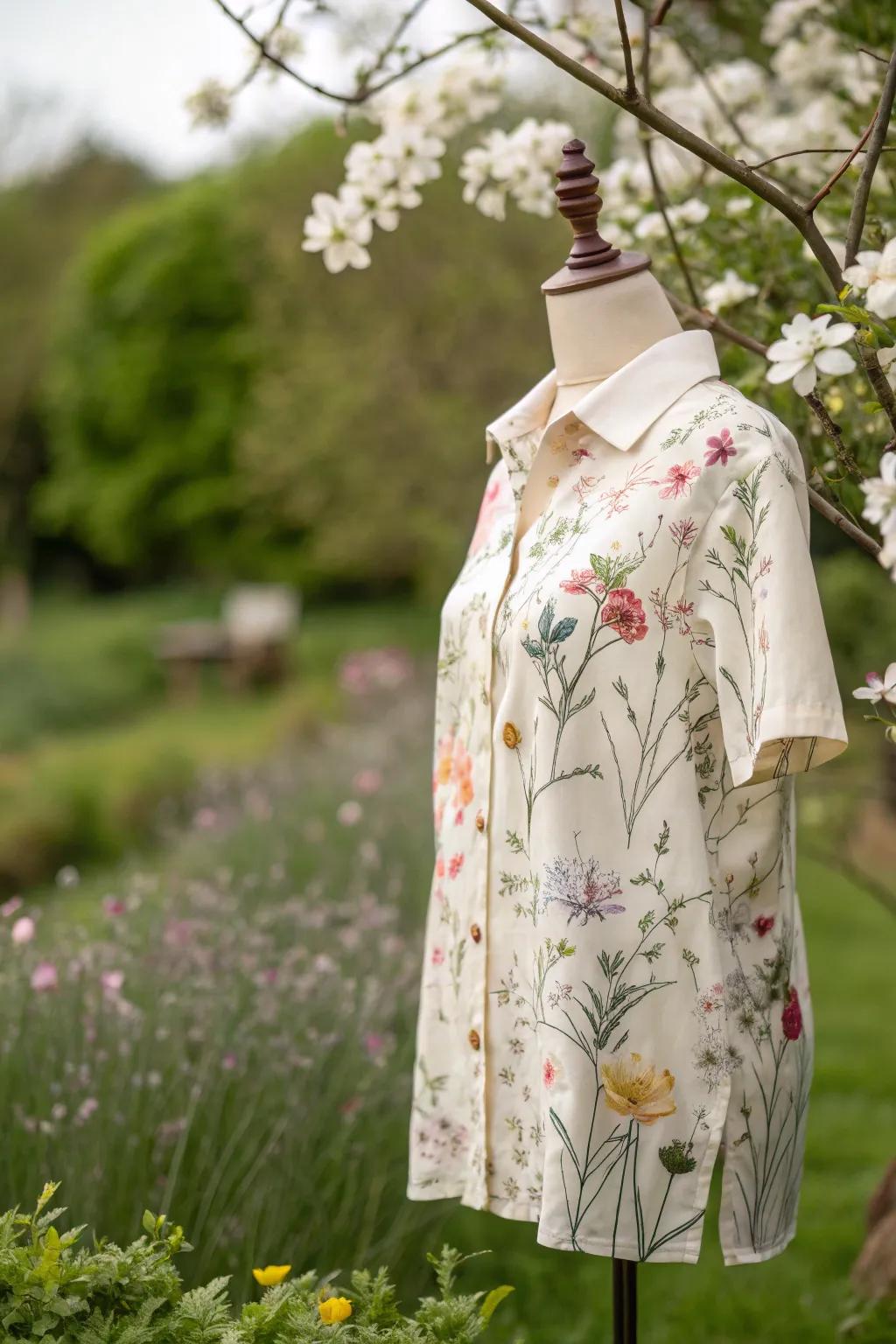 A floral-themed shirt capturing the essence of spring.