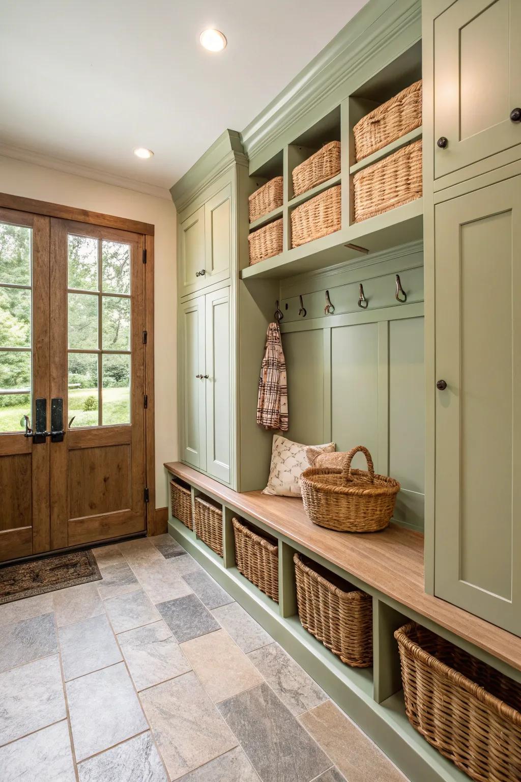 A cottage-style mudroom creates a warm and inviting entrance to your home.