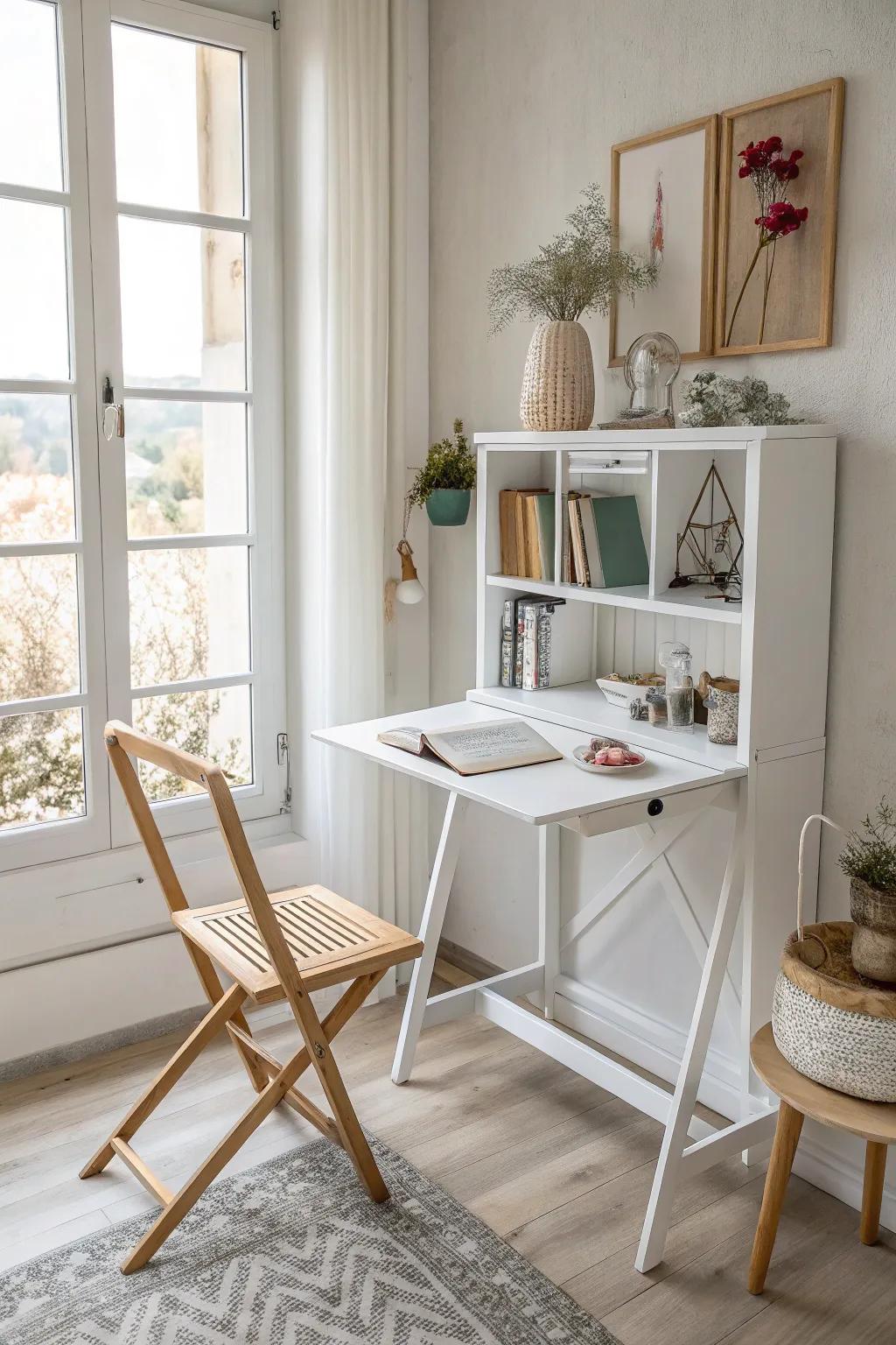 A classic white Murphy desk that brightens any small space.