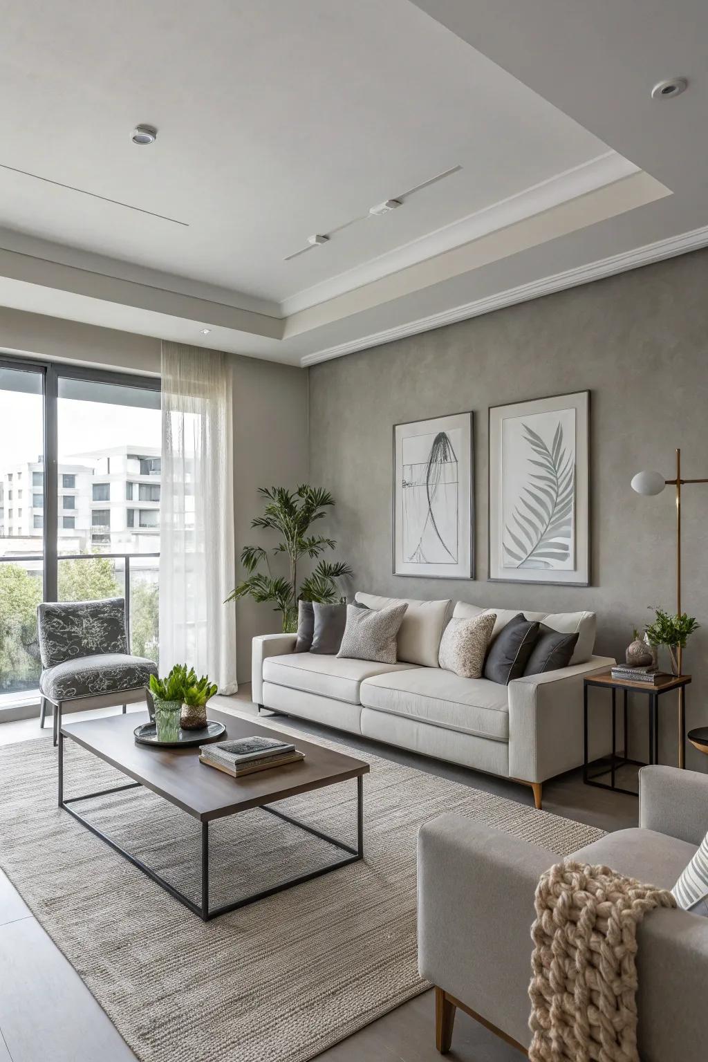 A modern living room brought to life with the subtle elegance of greige.