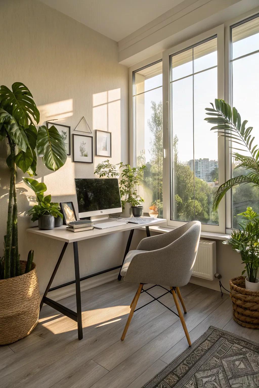 A home office bathed in natural light, creating an inviting and productive atmosphere.