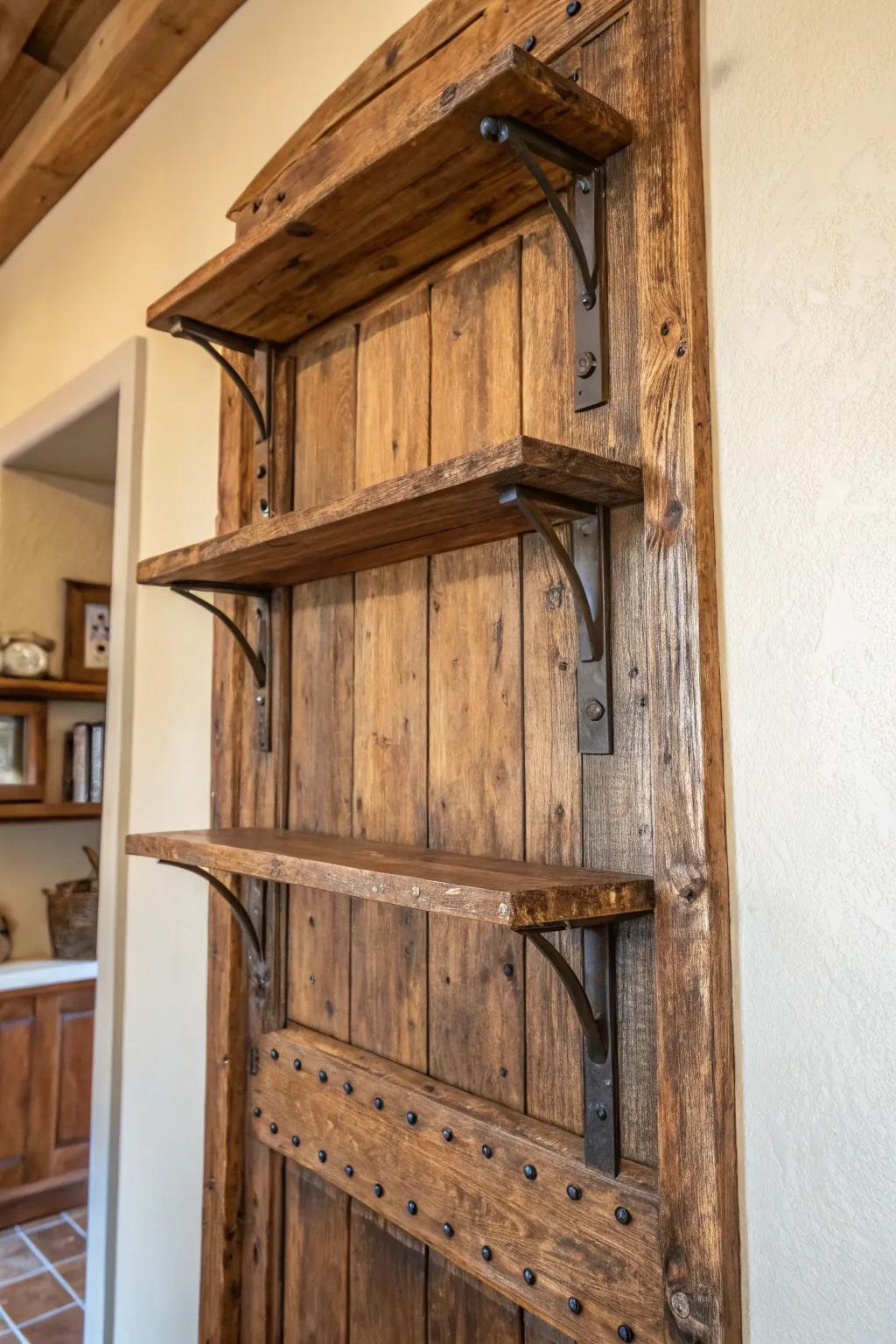 Transform history into elegance with this classic wall-mounted shelf made from an old door.
