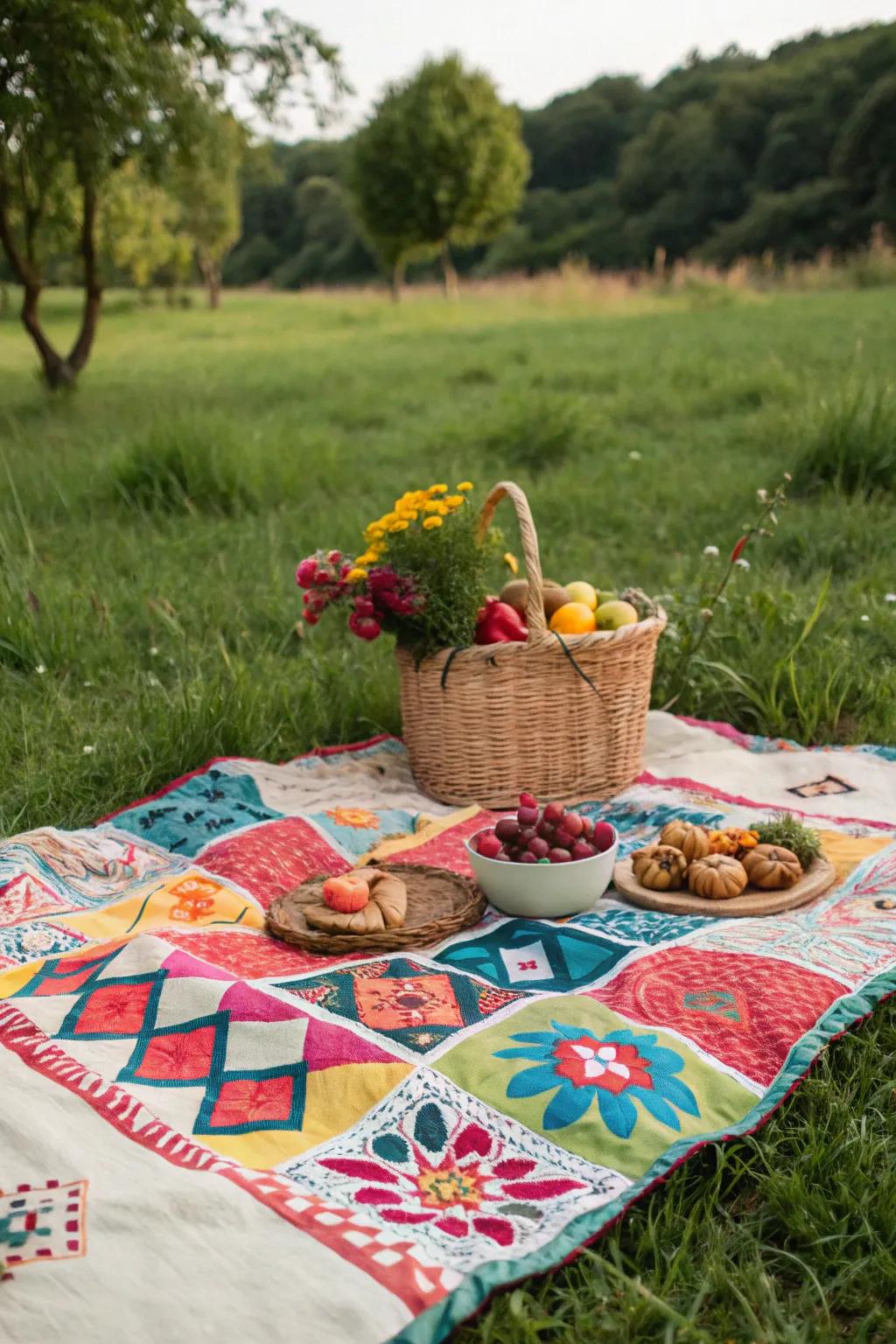 A personalized outdoor blanket ready for a delightful picnic.