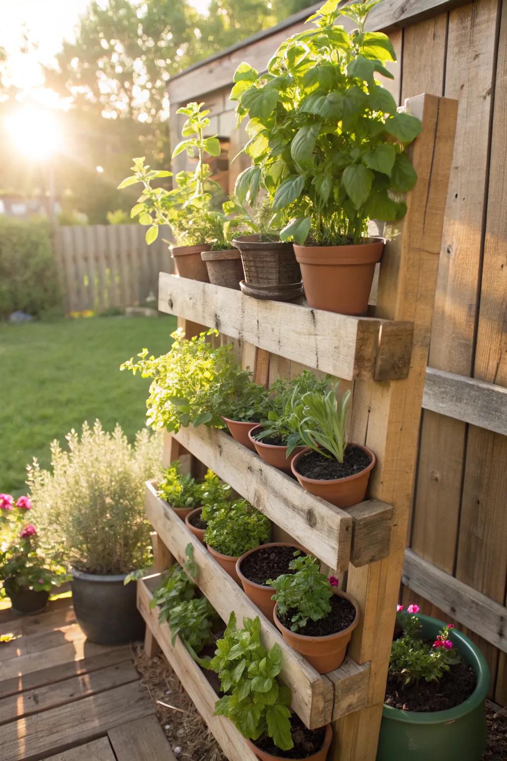 A vertical herb garden brings fresh flavors to your fingertips.