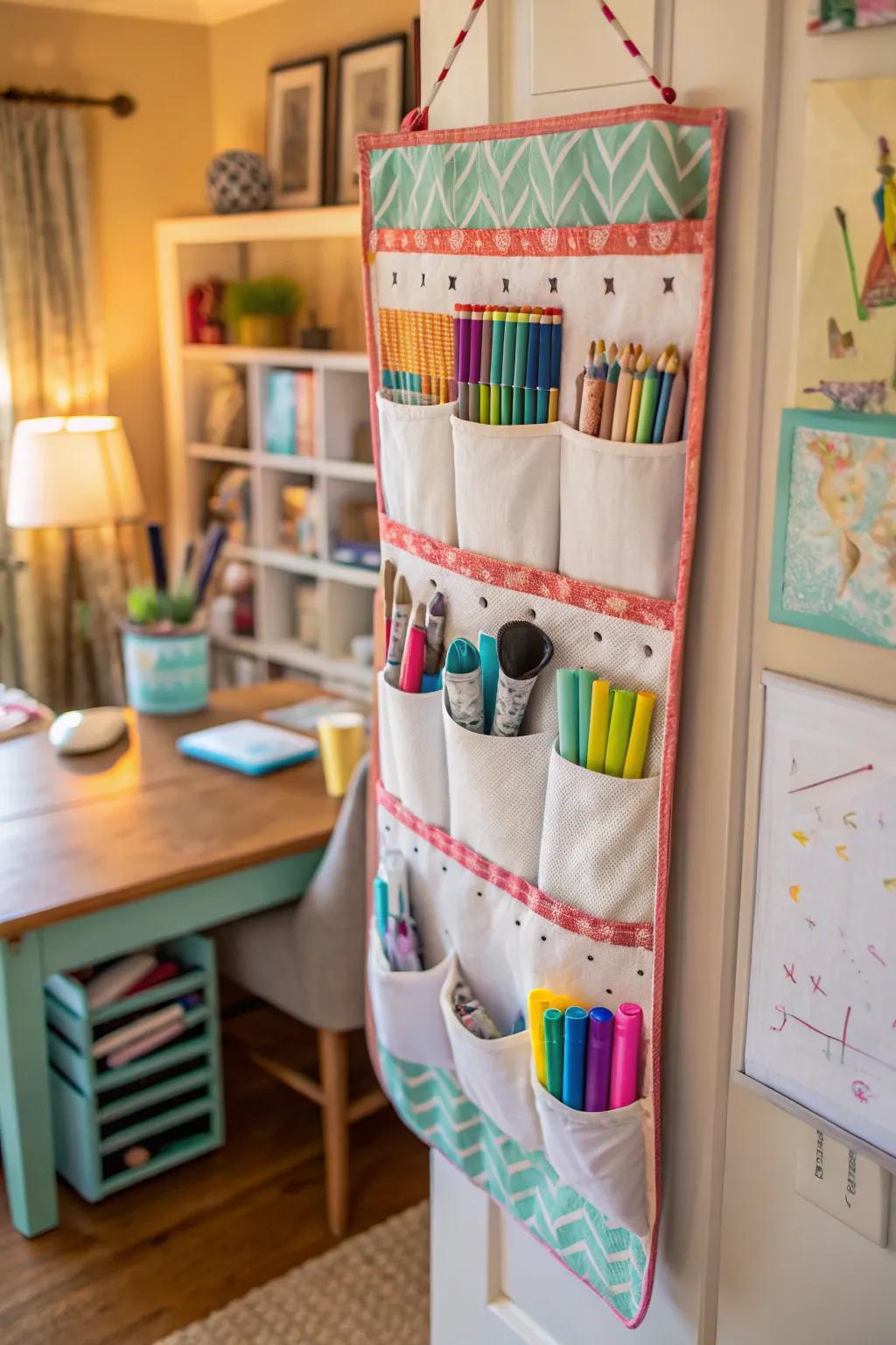 Transform a shoe organizer into a craft supply haven.