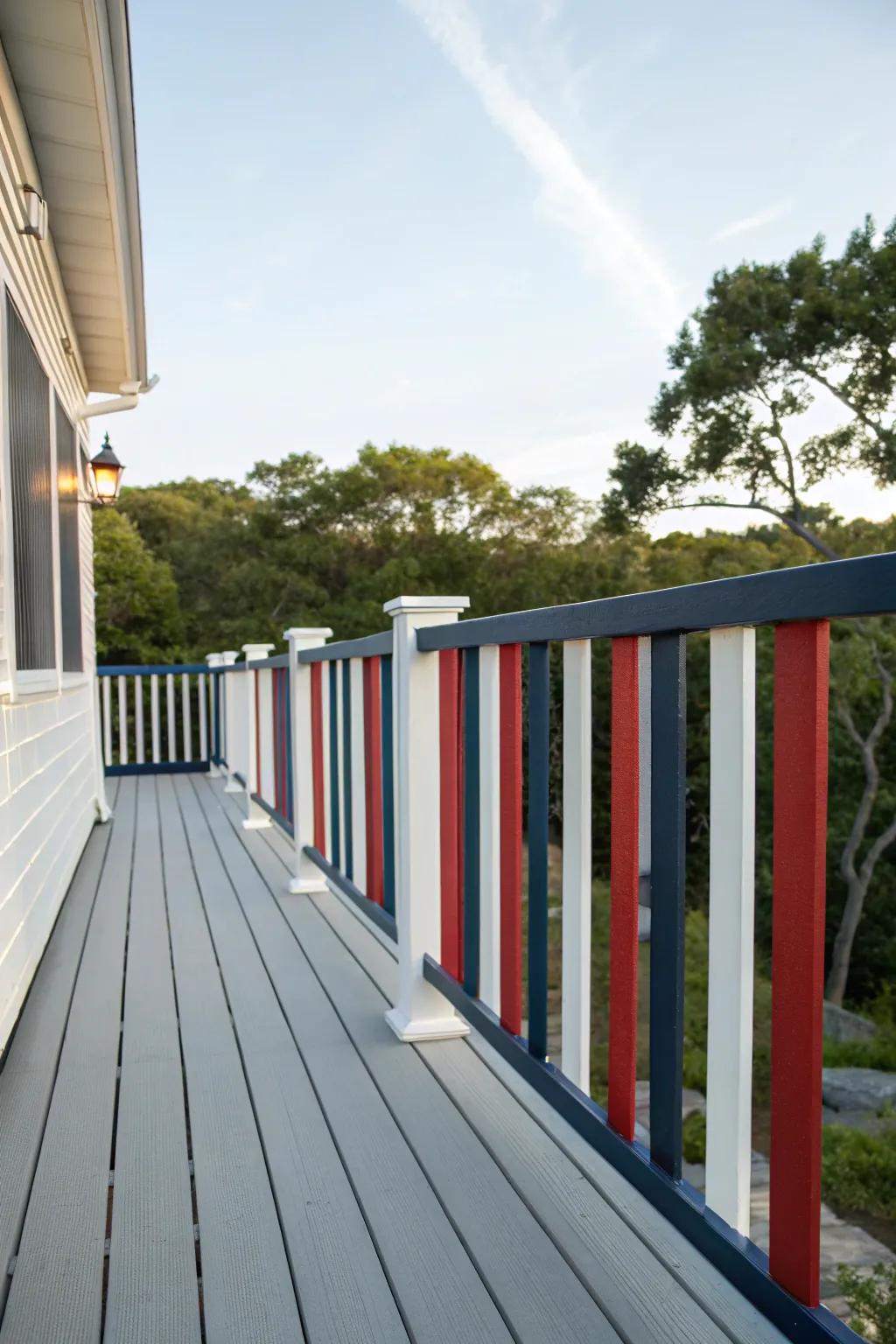 Bold stripes bring a modern touch to this deck railing.