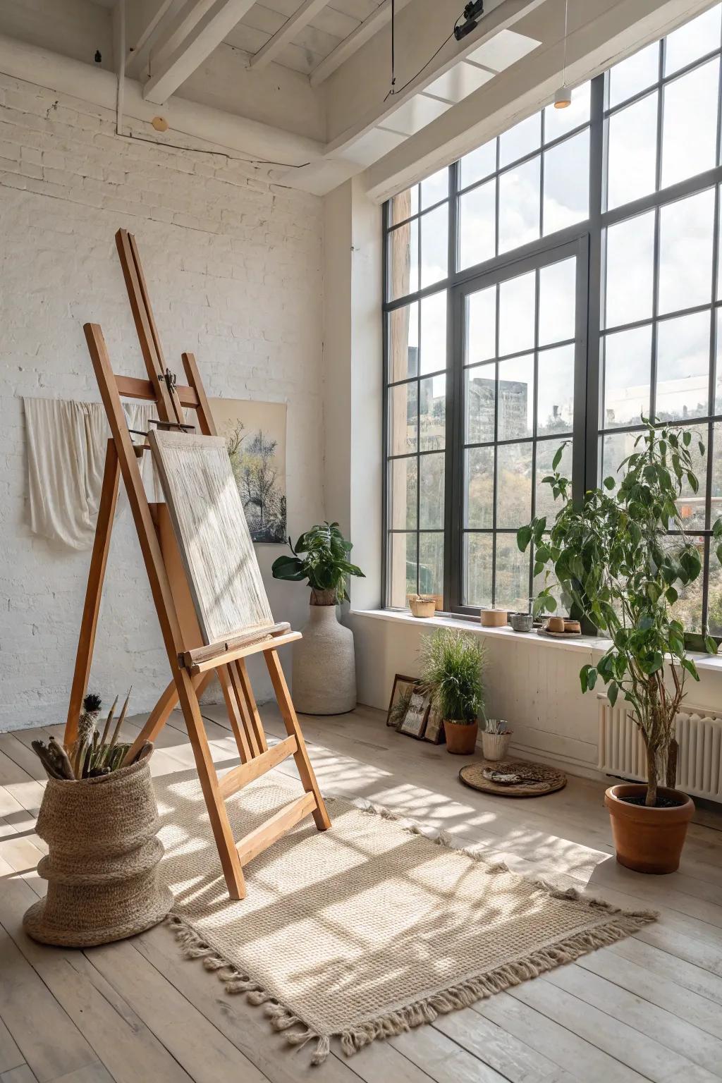 Let the sunlight ignite your creativity in a beautifully minimalist studio space.