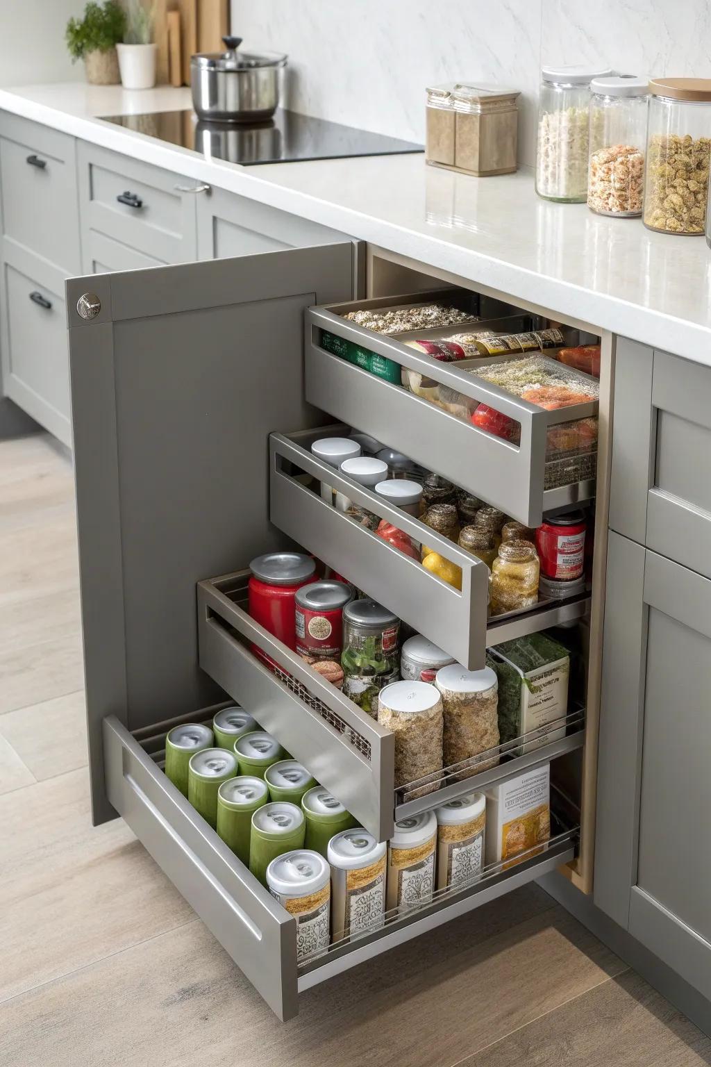 Maximize space with cabinet pantry storage solutions.