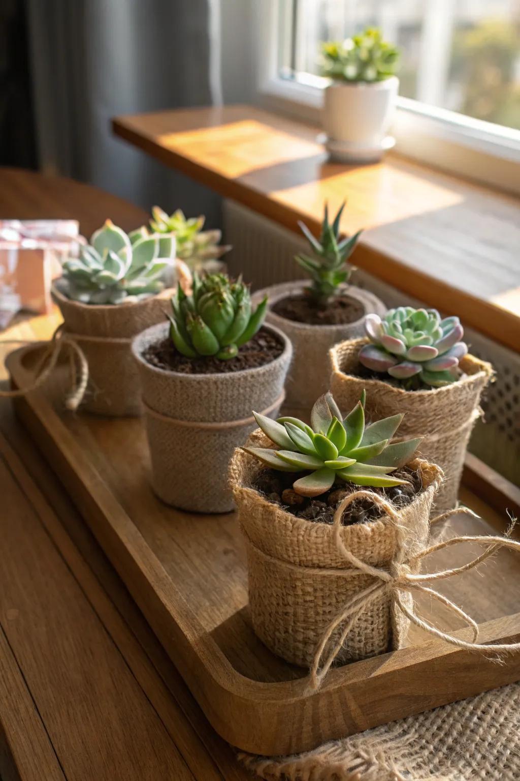 Mini succulents make a charming and sustainable party favor.