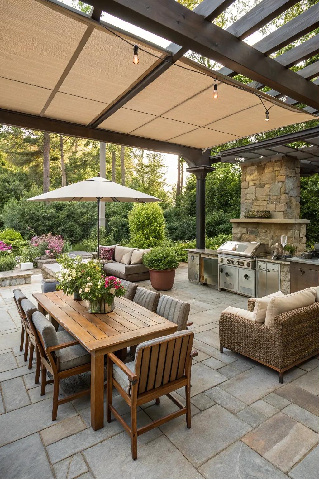 Divide your patio into zones to maximize its versatility.