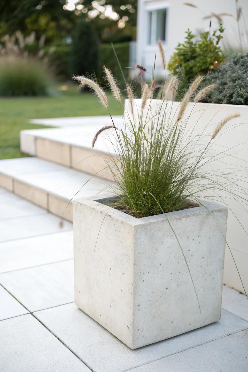 A single plant in a square paver planter can make a bold statement.