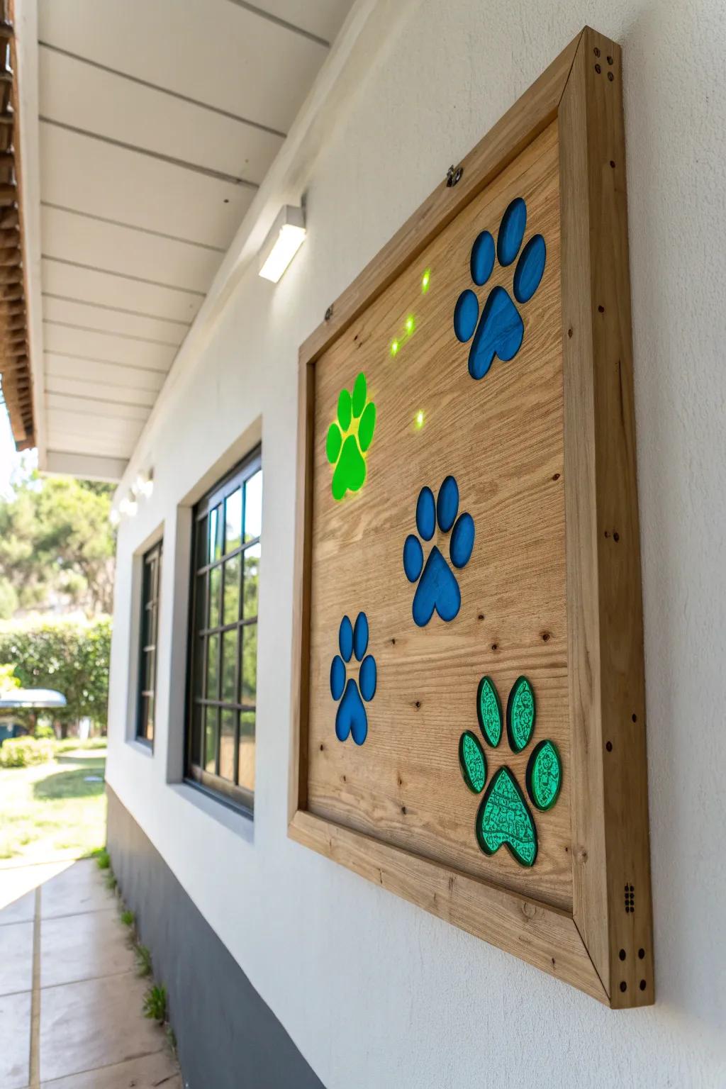 Transform your space with a vibrant touch of neon paw prints – where simplicity meets bold creativity.