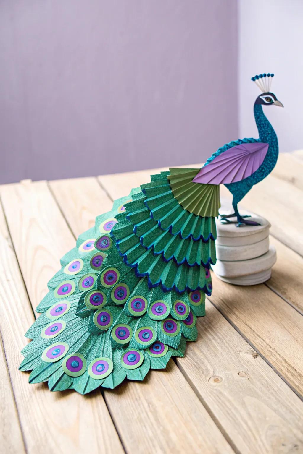 Unleash your creativity with this stunning paper peacock, where vibrant colors meet minimalist charm.
