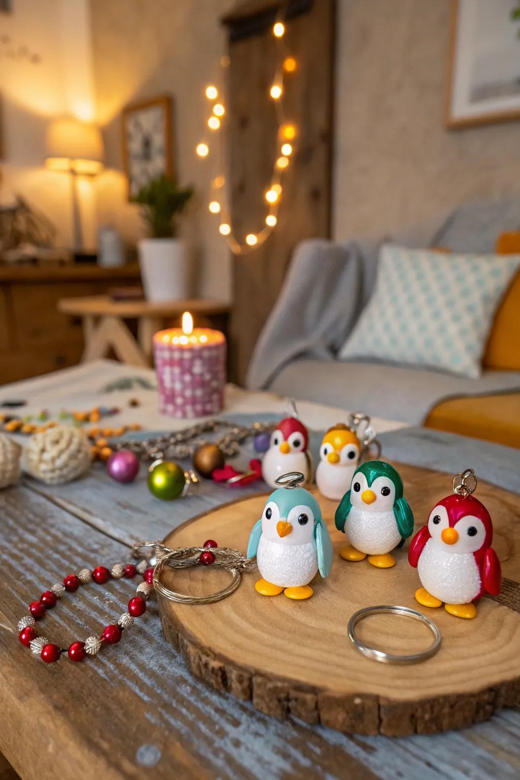 Charming penguin bead keychains to accessorize your everyday items.