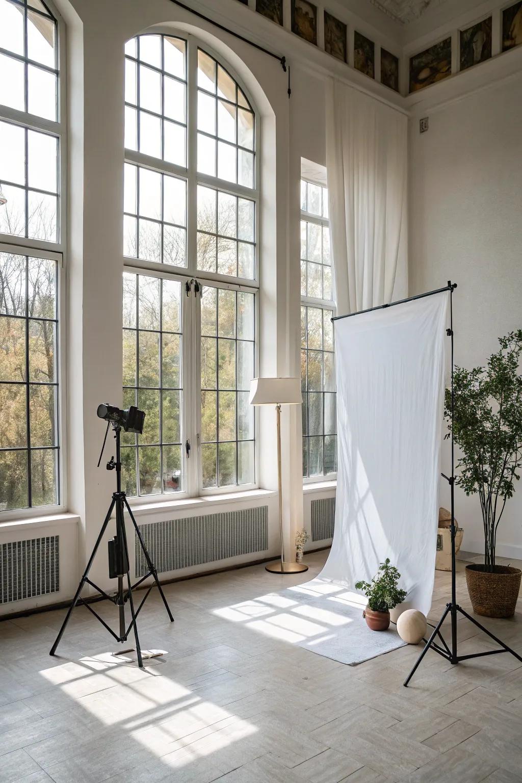 Embrace natural light for a soft and inviting photography space.