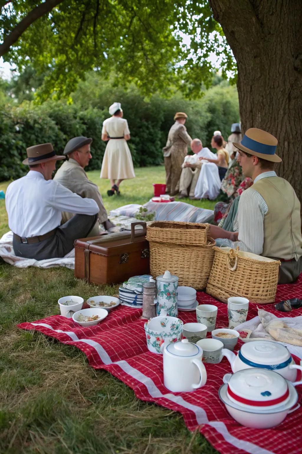 Step back in time with a vintage-inspired picnic, complete with retro dishes and attire.