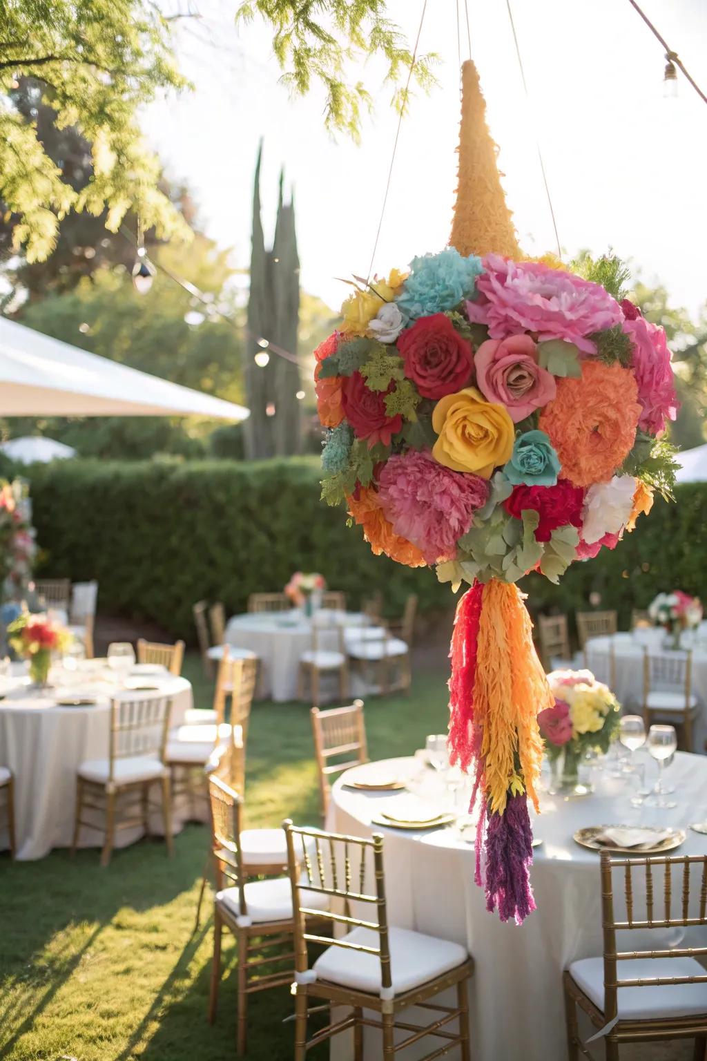 A floral piñata adds a touch of nature to your celebration.