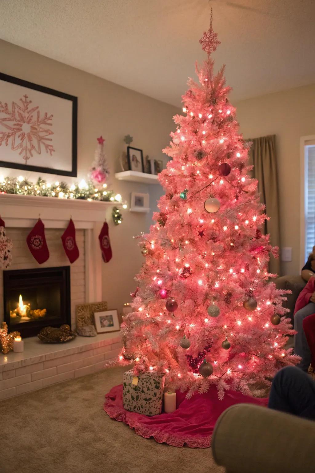 A pink Christmas tree brings a whimsical touch to your holiday decor.