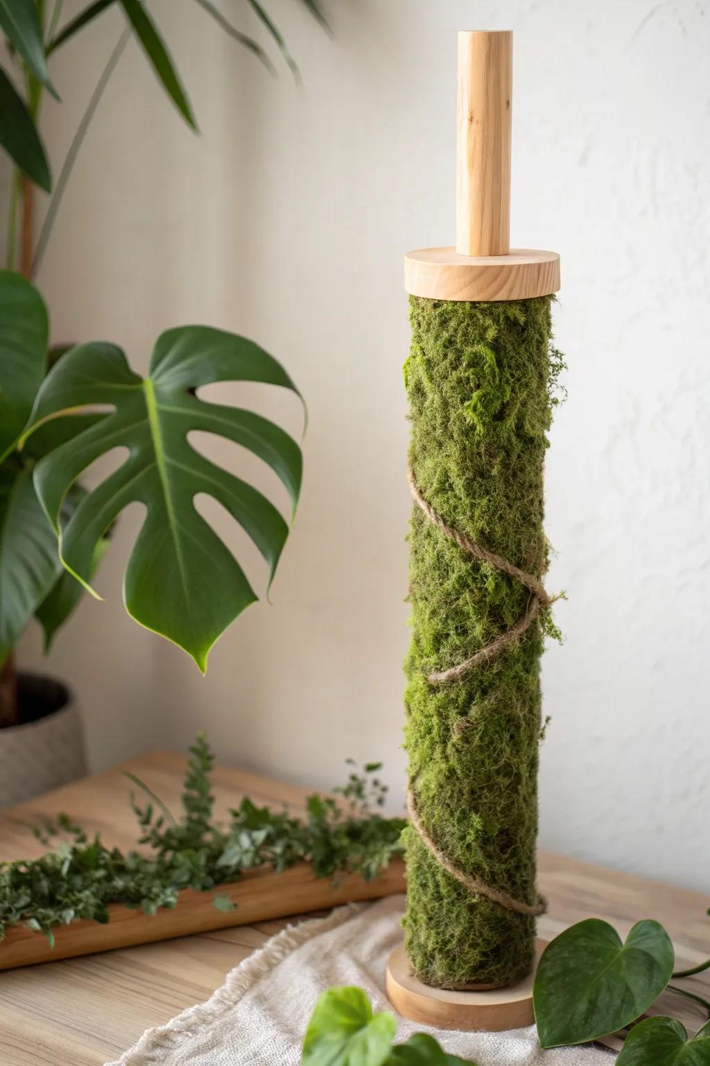 Bring nature indoors with this elegant DIY moss pole—a perfect fusion of simplicity and natural beauty for your tropical plants.