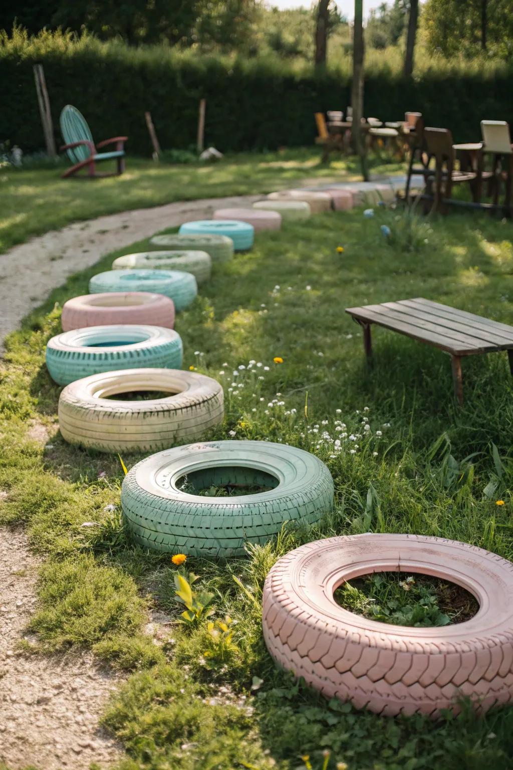 Transform your backyard with a charming tire run that blends Scandinavian minimalism with boho flair.