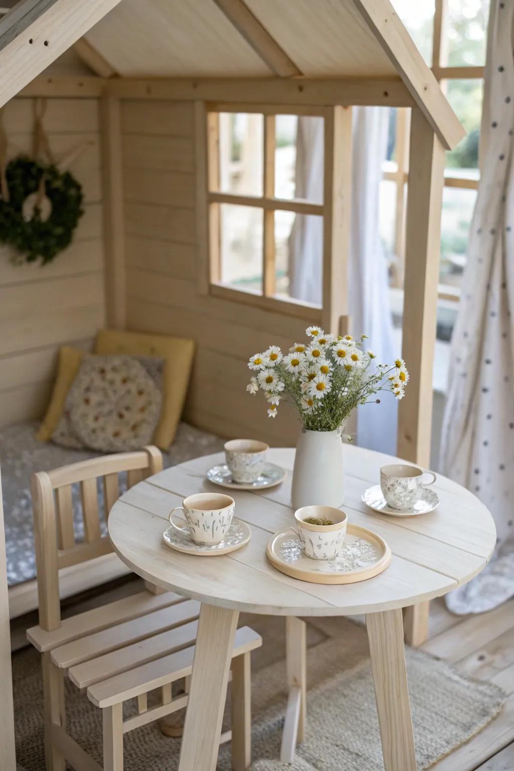 Create magical moments with this charming miniature dining set for your child's playhouse.