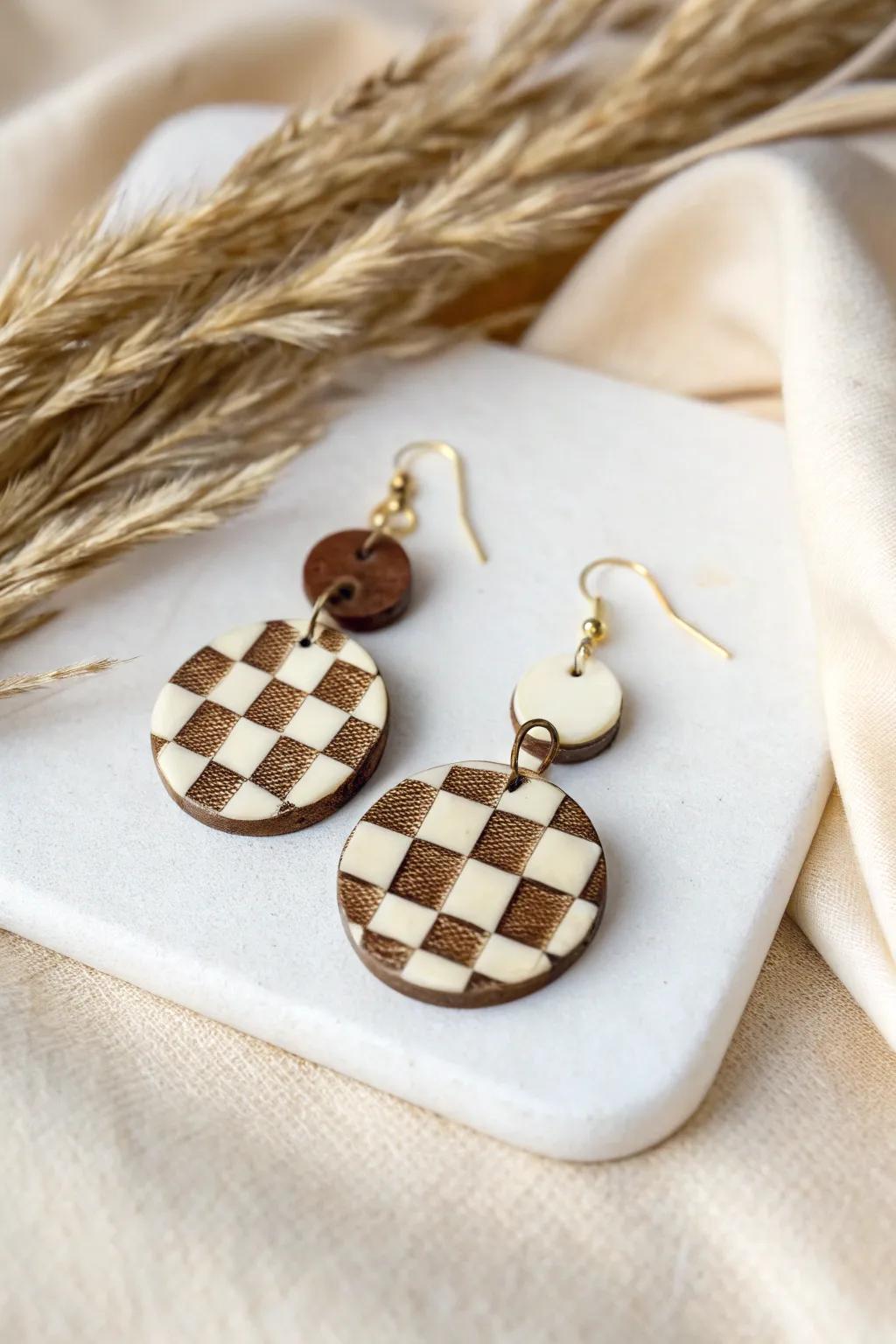 Elevate your style with these handcrafted checkerboard earrings – where minimalism meets boho elegance.
