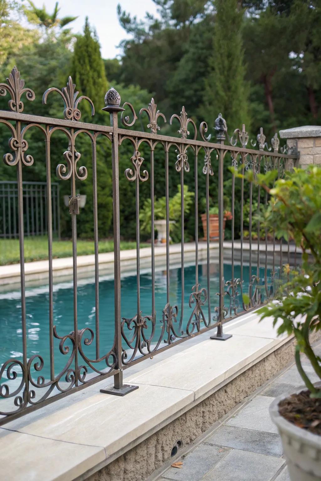 Timeless elegance with a classic wrought iron pool fence.