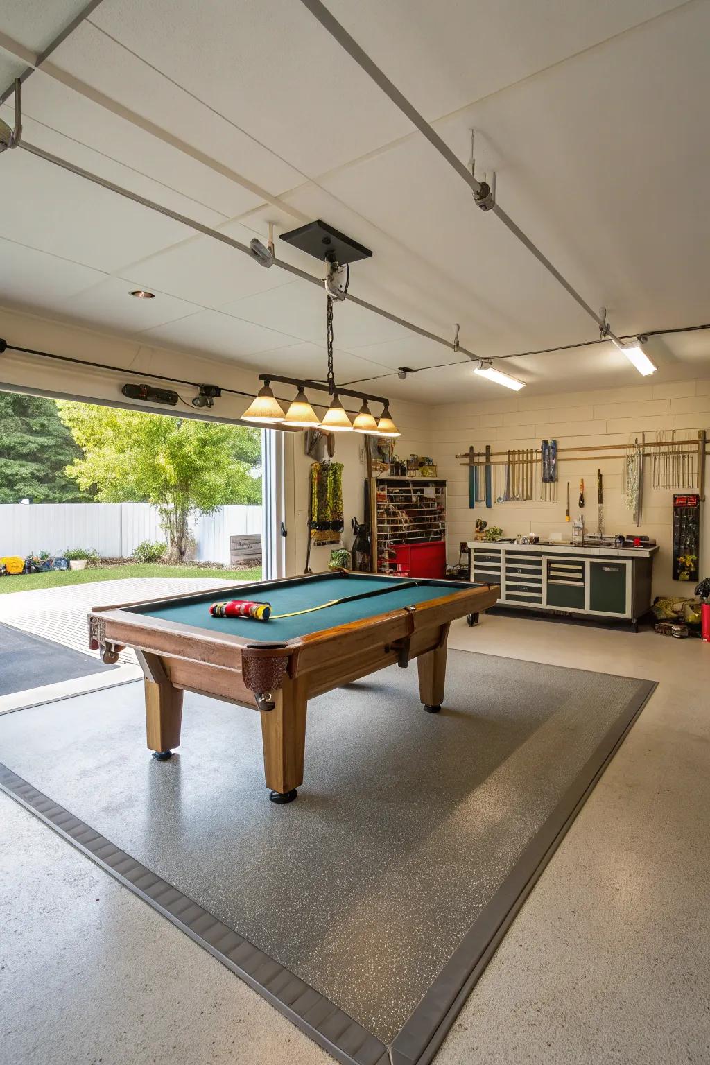 A smart layout maximizes space and functionality in your garage pool room.