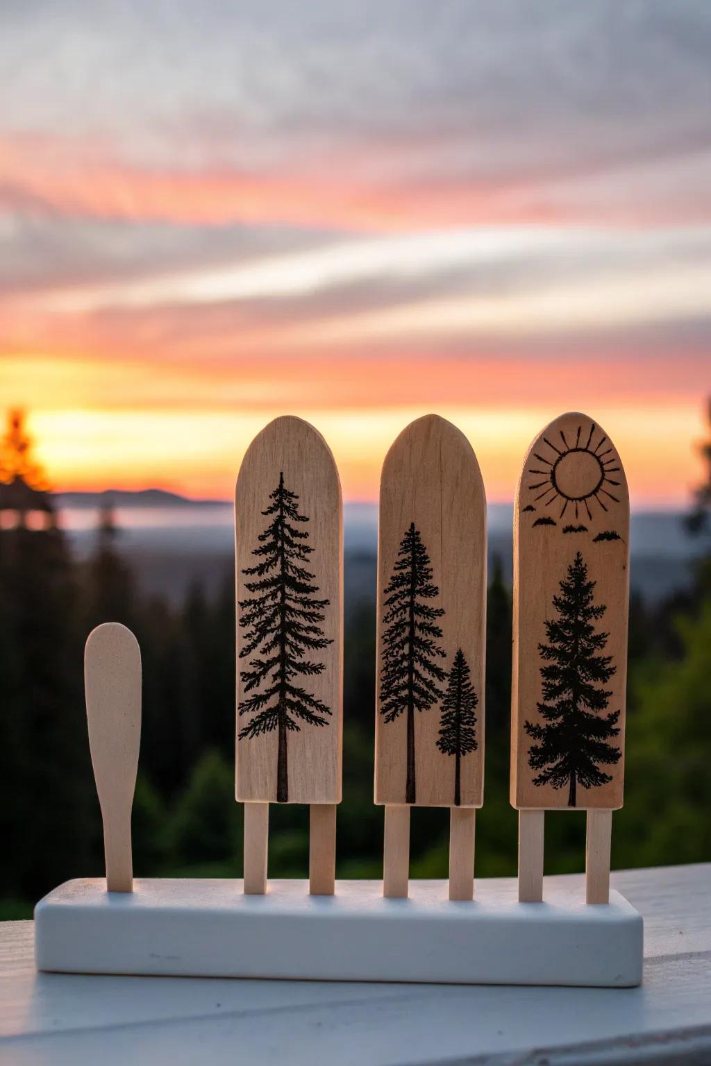 Transform simple popsicle sticks into a masterpiece with sunset silhouettes. Perfect for adding a cozy touch to your space.